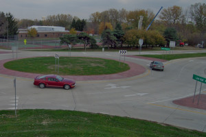 Roundabout at the entrance of Kirkwood Community College